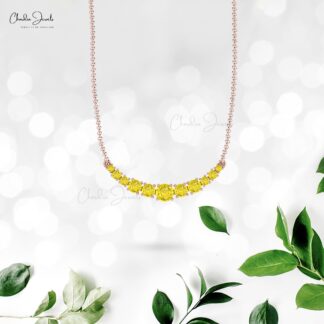 Brilliant Cut Statement Chain Necklace With 4mm Yellow Sapphire 14k Real Gold Necklaces