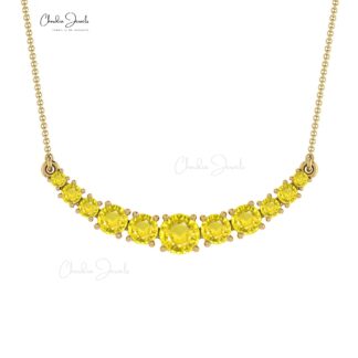 Brilliant Cut Statement Chain Necklace With 4mm Yellow Sapphire 14k Real Gold Necklaces