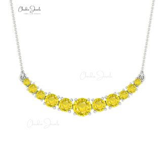 Brilliant Cut Statement Chain Necklace With 4mm Yellow Sapphire 14k Real Gold Necklaces
