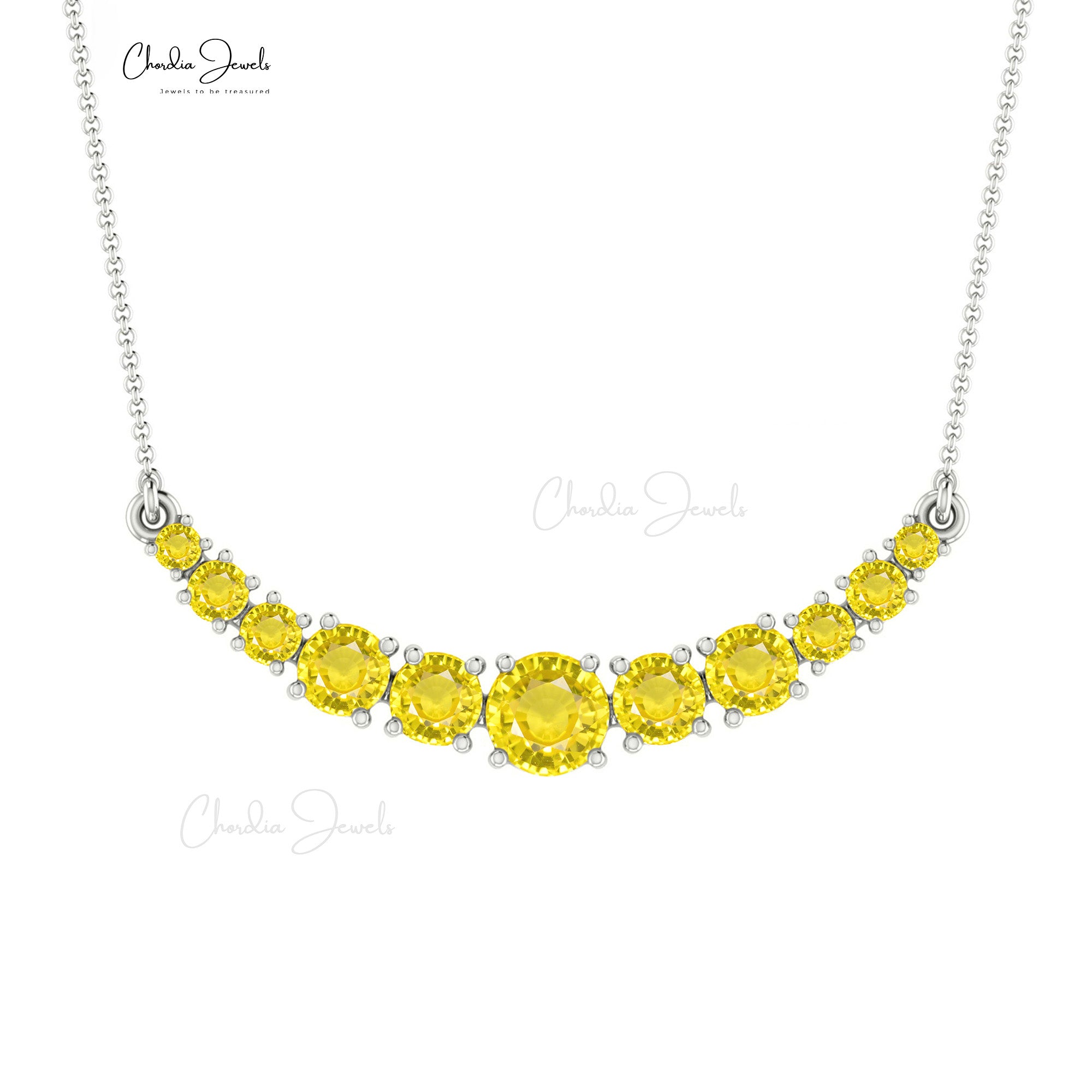 Brilliant Cut Statement Chain Necklace With 4mm Yellow Sapphire 14k Real Gold Necklaces