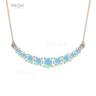 Statement Wedding Necklace In Pure 14k Gold Fire Opal Prong Set Chain Necklace
