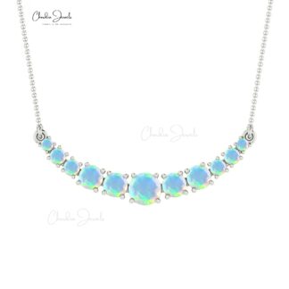 Statement Wedding Necklace In Pure 14k Gold Fire Opal Prong Set Chain Necklace