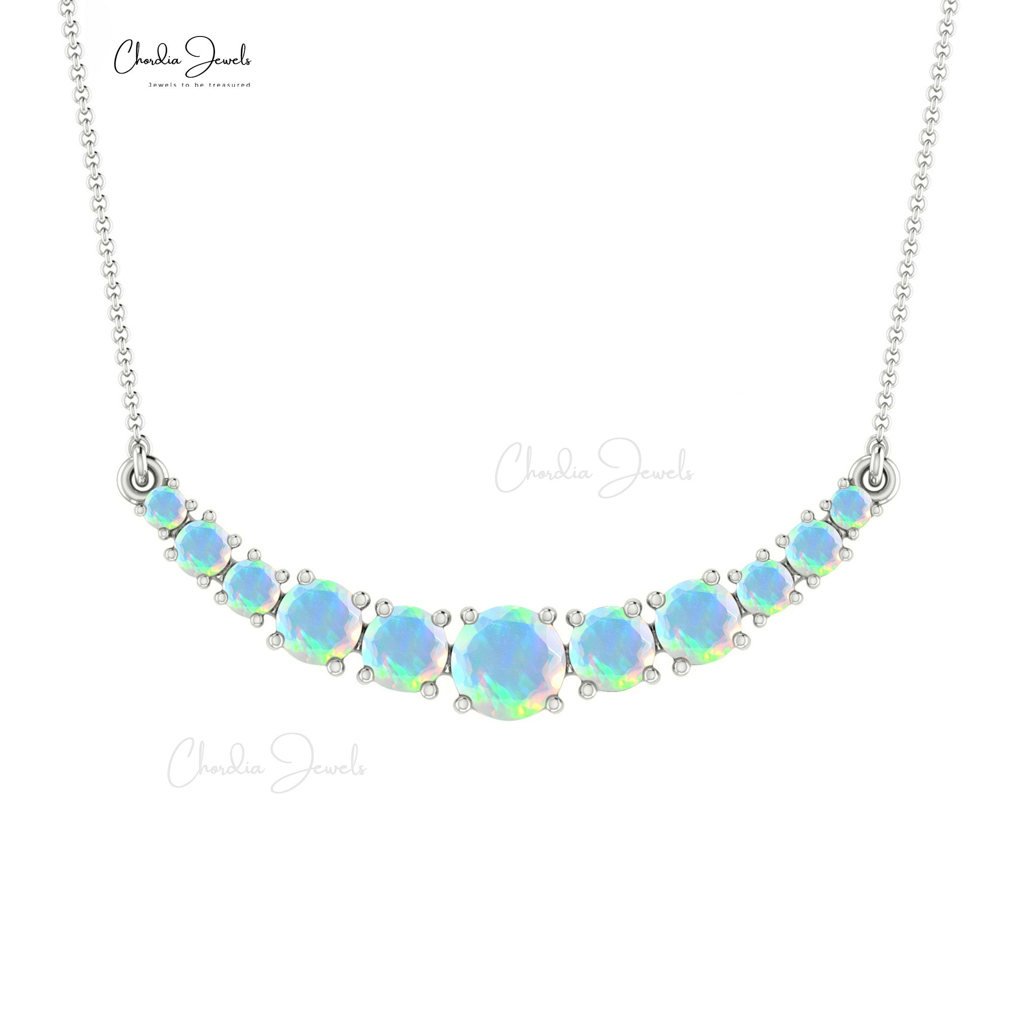 Statement Wedding Necklace In Pure 14k Gold Fire Opal Prong Set Chain Necklace