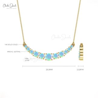 Statement Wedding Necklace In Pure 14k Gold Fire Opal Prong Set Chain Necklace