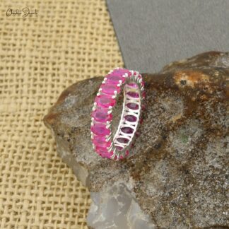 Full Eternity Band In 14k Real White Gold Burma Ruby 5x3mm Oval Cut Wedding Ring
