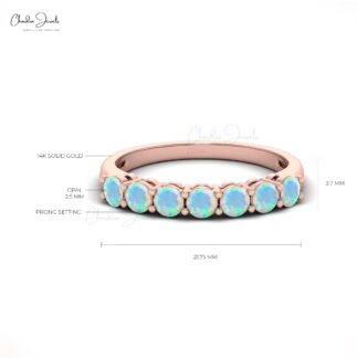 Real 14k Gold 7 Stone Band In 0.56 Ct Fire Opal October Birthstone Wedding Ring