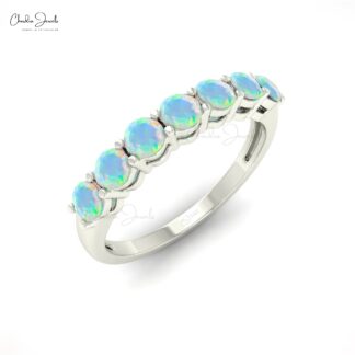 Real 14k Gold 7 Stone Band In 0.56 Ct Fire Opal October Birthstone Wedding Ring