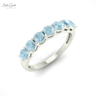 Natural Gemstone Half Eternity Band For Anniversary in 14k Solid Gold