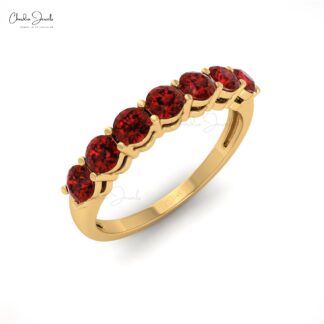 Stackable 7 Stone Ring With 3mm Garnet Prong Set In 14k Real Gold Hallmarked Women Ring