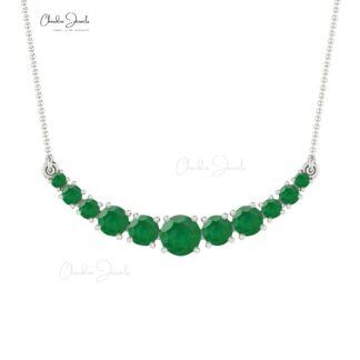 Alternate Stone Necklace in 14k Solid Gold Zambian Emerald 0.79 Ct Gemstone Jewelry