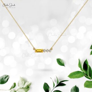 Dual Birthstone Matinee Necklace With 6x3mm Citrine Diamond Necklaces In 14k Real Gold