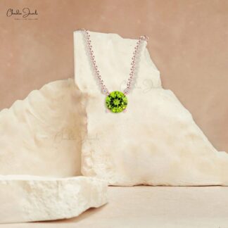 Solitaire Necklace With Genuine 0.5ct Peridot & Diamond Accents 14k Solid Gold August Birthstone Necklace