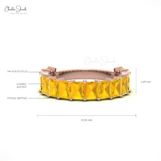 Half Eternity Women Band In 14k Real Gold Yellow Citrine 3.08 Ct Gemstone Ring