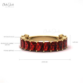 Emerald Cut Natural Garnet Half Eternity Band Ring For Women