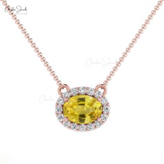 7x5mm Oval Faceted Gemstone Necklace, 14k Solid Gold Diamond Necklace, Natural Yellow Sapphire Necklace, Bridesmaid Necklace, Handmade Necklace, Gift for Her
