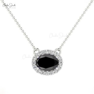 Natural Black Diamond Necklace, 14k Solid Gold Diamond Necklace, 7x5mm Oval Faceted Gemstone Necklace, Handmade Necklace, Bridesmaid Necklace for Gift