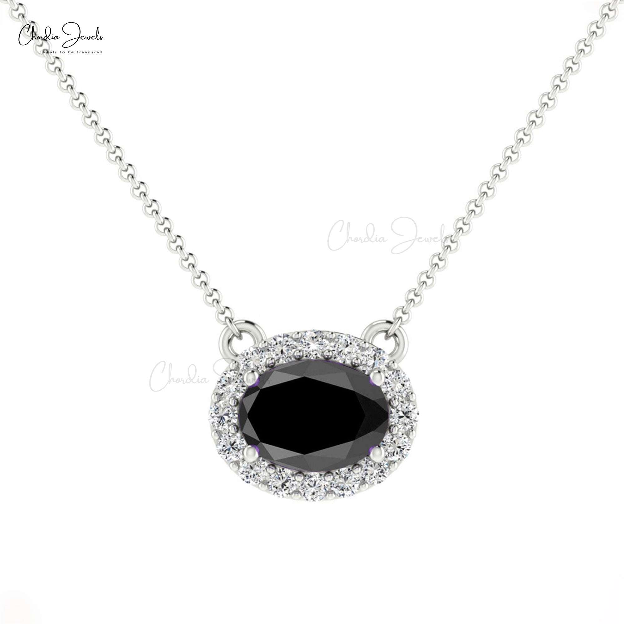 Natural Black Diamond Necklace, 14k Solid Gold Diamond Necklace, 7x5mm Oval Faceted Gemstone Necklace, Handmade Necklace, Bridesmaid Necklace for Gift