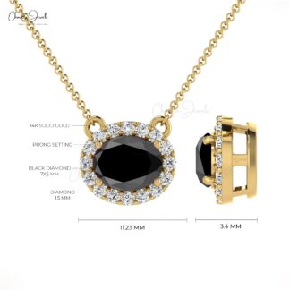 Natural Black Diamond Necklace, 14k Solid Gold Diamond Necklace, 7x5mm Oval Faceted Gemstone Necklace, Handmade Necklace, Bridesmaid Necklace for Gift