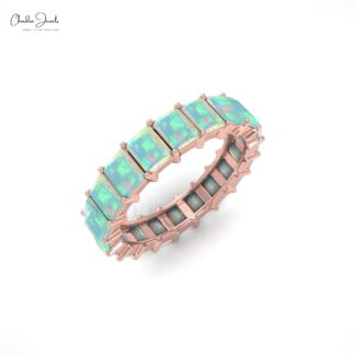 Pure 14k Gold Eternity Ring With 4x3mm Fire Opal Stackable Engagement Band Rings
