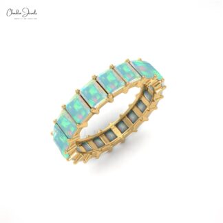 Pure 14k Gold Eternity Ring With 4x3mm Fire Opal Stackable Engagement Band Rings