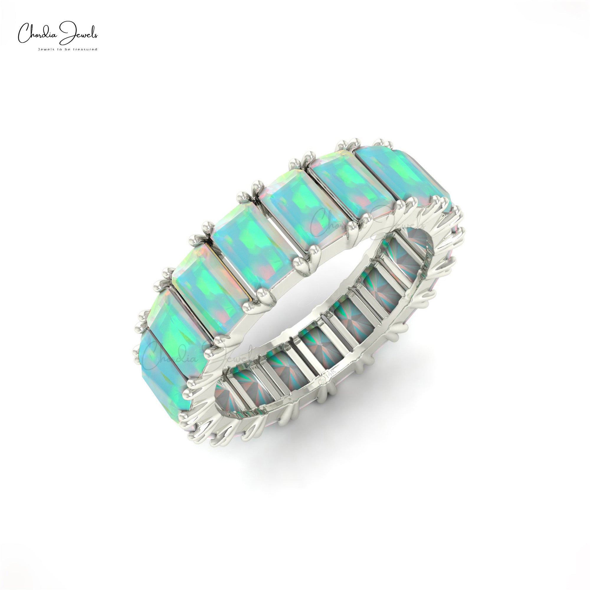 4 Carat Natural Opal Full Eternity Band, October Birthstone 14k Solid Gold Eternity Band Ring