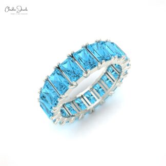 Solid 14k Gold Stackable Band With 7.20 Ct Swiss Blue Topaz Eternity Wedding Ring