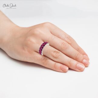 Octagon Eternity Ring In 14k Solid Gold Burma Ruby 5x3mm Gemstone Engagement Bands