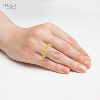 Natural Yellow Sapphire Eternity Band Ring In 14k Real Gold September Birthstone Jewelry