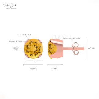0.6 Carat Genuine Citrine Round Gemstone Earring 14k Solid Gold Studs