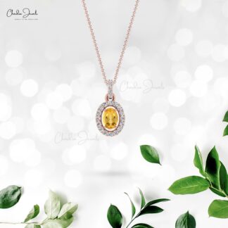 Dual Birthstone Dangle Charm In 14k Solid Gold Citrine And Diamond Halo Pendant