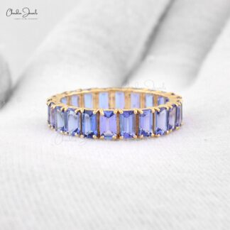 Octagon Eternity Ring In 14k Yellow Gold Tanzanite 5x3mm IGI Certified Handmade Band Ring