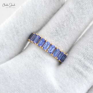 Octagon Eternity Ring In 14k Yellow Gold Tanzanite 5x3mm IGI Certified Handmade Band Ring