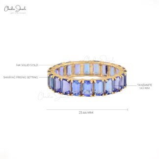 Octagon Eternity Ring In 14k Yellow Gold Tanzanite 5x3mm IGI Certified Handmade Band Ring