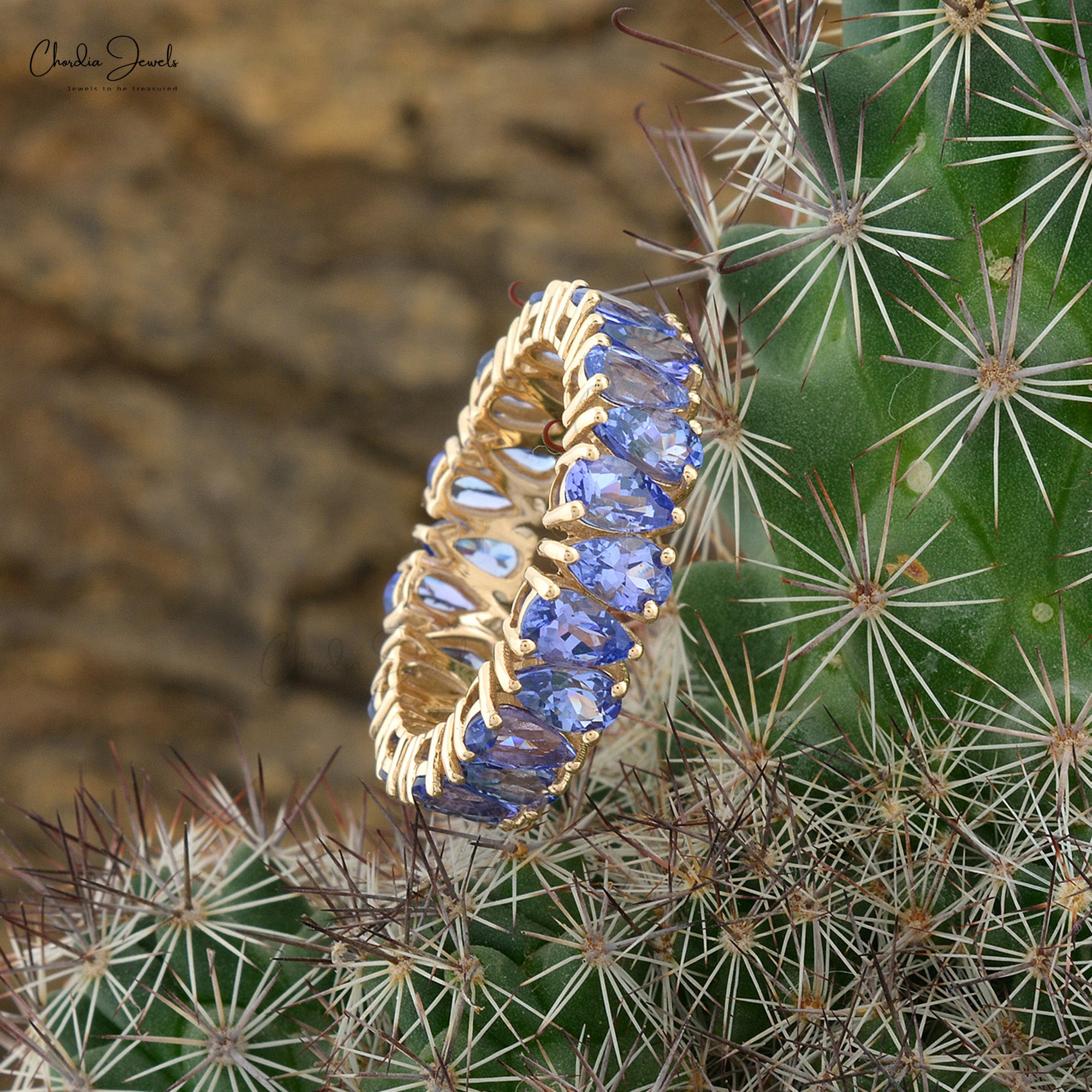 Eternity Band Ring In 14K Yellow Gold Genuine Tanzanite Gemstone Stackable Wedding Ring
