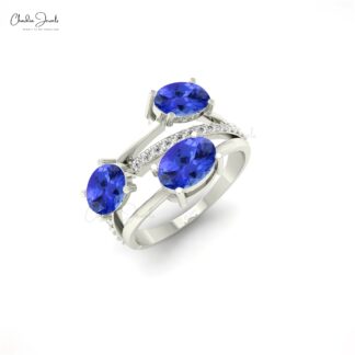 Split Shank Crossover Ring With Tanzanite Gemstone 14k Solid Gold Diamond Accents Ring