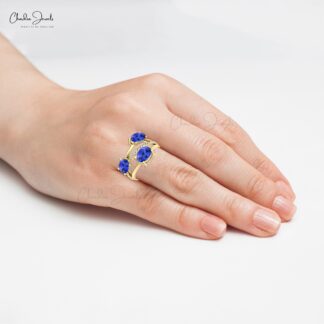 Split Shank Crossover Ring With Tanzanite Gemstone 14k Solid Gold Diamond Accents Ring