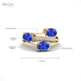 Split Shank Crossover Ring With Tanzanite Gemstone 14k Solid Gold Diamond Accents Ring