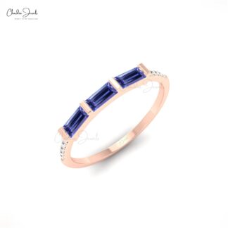 Trilogy Dainty Ring In 14k Real Gold Authentic Tanzanite & Diamond Eternity Ring For Women