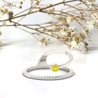 Genuine Yellow Sapphire Diamond Solid 14k Gold Dainty Ring