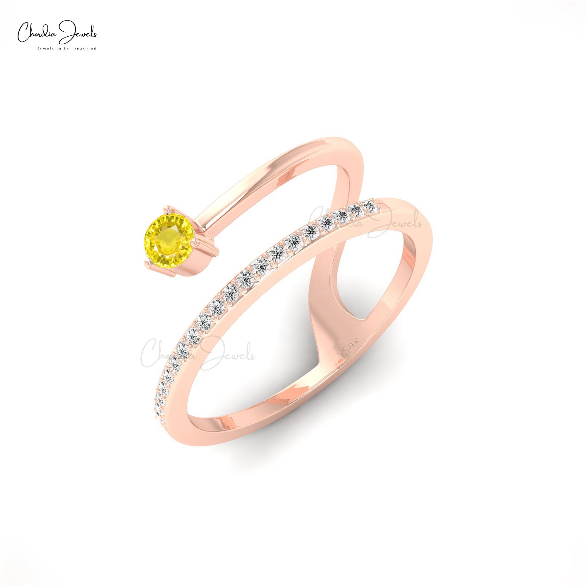 Genuine Yellow Sapphire Diamond Solid 14k Gold Dainty Ring