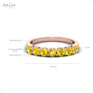 Natural Yellow Sapphire 7 Stone Ring With 0.70 Ct Gemstone 14k Real Gold Wedding Jewelry