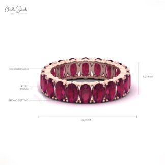 Delicate Eternity Band In 14k Pure Gold Pink Tourmaline 5x3mm Gemstone Minimalist Ring
