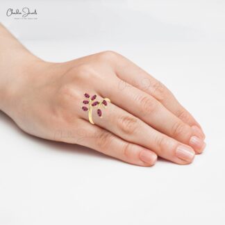Seven Stone Olive Leaf Ring In 14k Solid Gold Pink Tourmalne 5×2.5mm Gemstone Rings