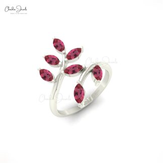 Seven Stone Olive Leaf Ring In 14k Solid Gold Pink Tourmalne 5×2.5mm Gemstone Rings