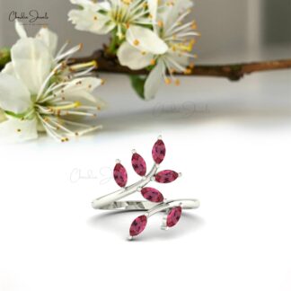 Seven Stone Olive Leaf Ring In 14k Solid Gold Pink Tourmalne 5×2.5mm Gemstone Rings