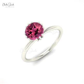 Round Cut Natural Pink Tourmaline Engagement Ring 14k Gold
