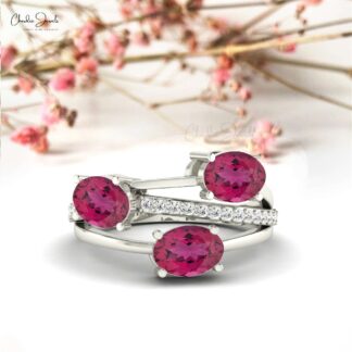 Pure 14k Gold Split Shank Ring In 2.16 Ct Pink Tourmaline Diamond Unique Rings For Women
