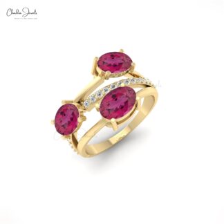 Pure 14k Gold Split Shank Ring In 2.16 Ct Pink Tourmaline Diamond Unique Rings For Women