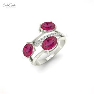 Pure 14k Gold Split Shank Ring In 2.16 Ct Pink Tourmaline Diamond Unique Rings For Women
