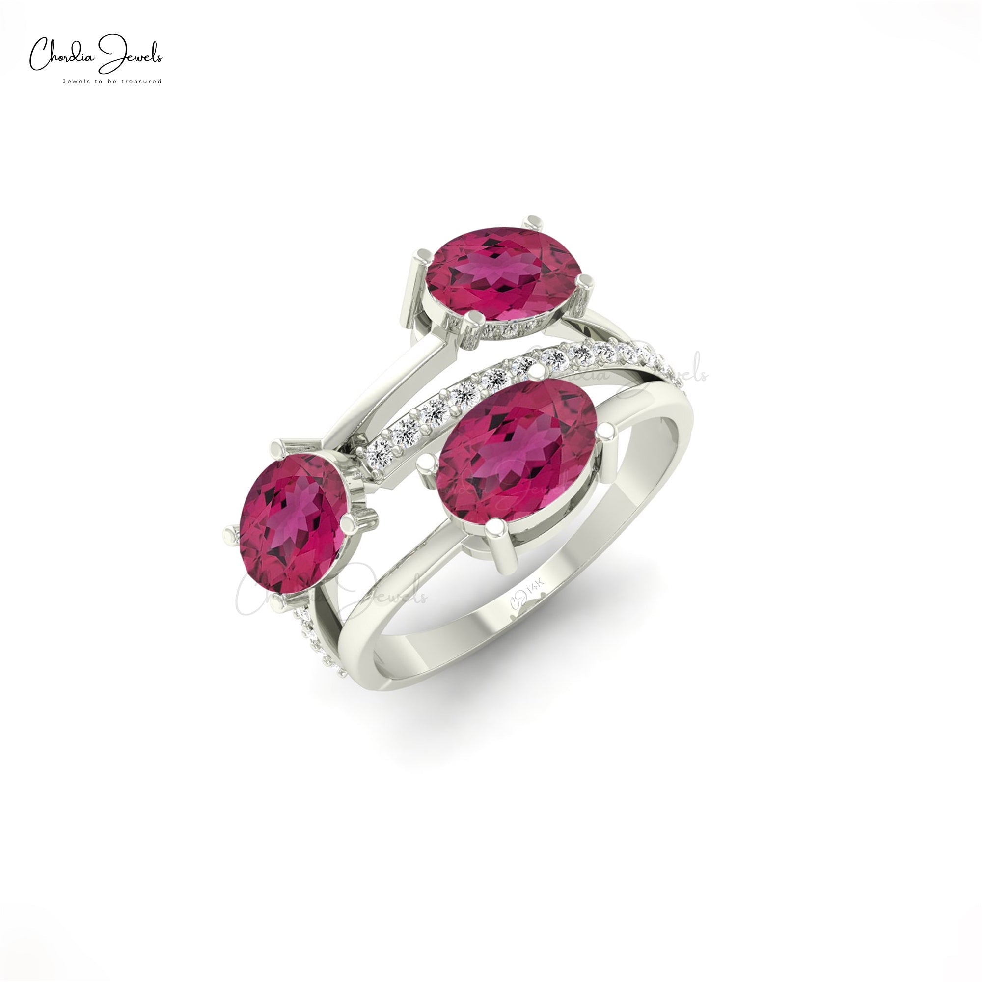 Pure 14k Gold Split Shank Ring In 2.16 Ct Pink Tourmaline Diamond Unique Rings For Women